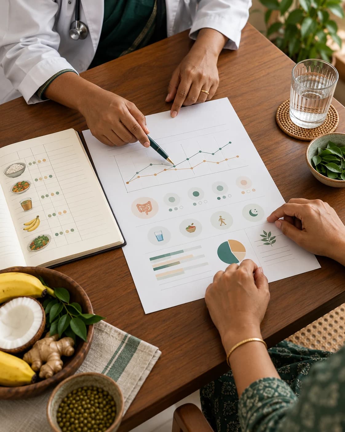 A clinician and patient reviewing a personalised gut-health care plan