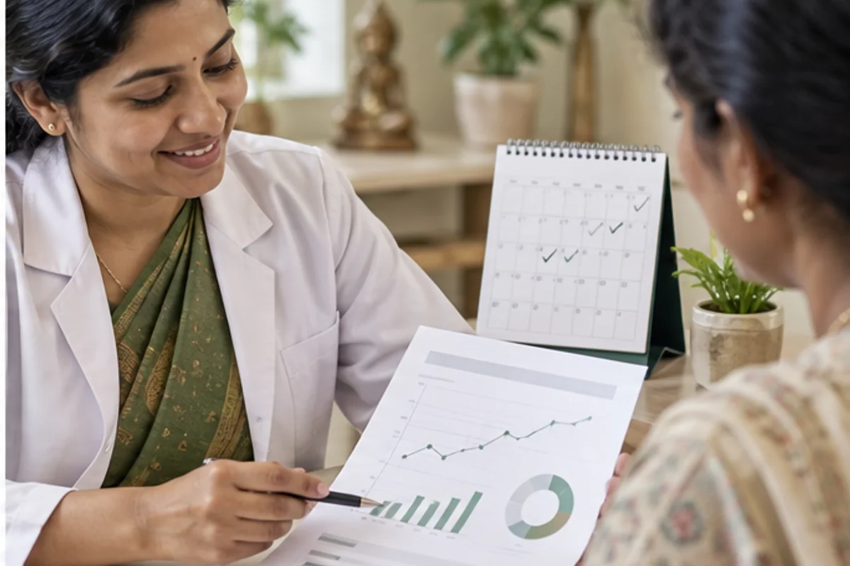 Clinical dietitian planning follow-up measures after a blood result review