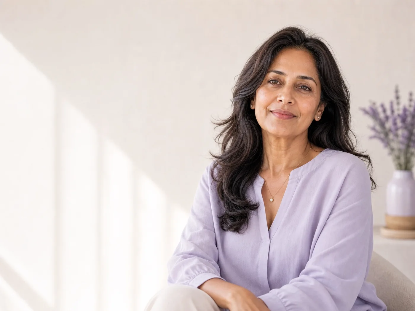 Midlife woman enjoying a quiet moment in daylight